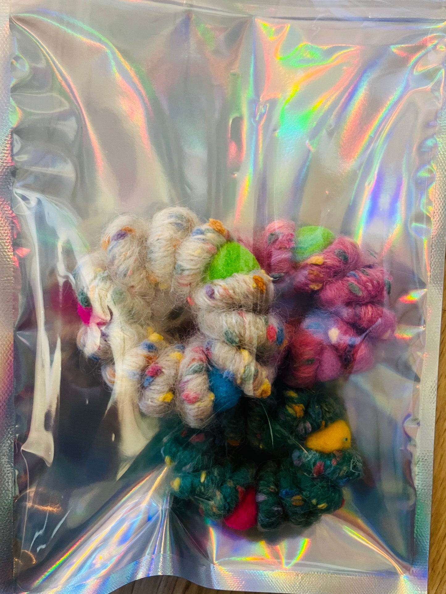 Rainbow candy ball of Wool hair ties. Set#2