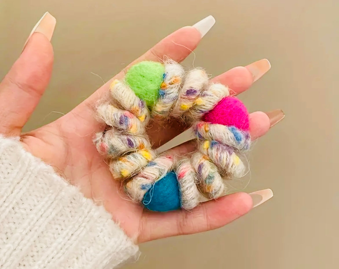 Rainbow candy ball of Wool hair ties. Set#1