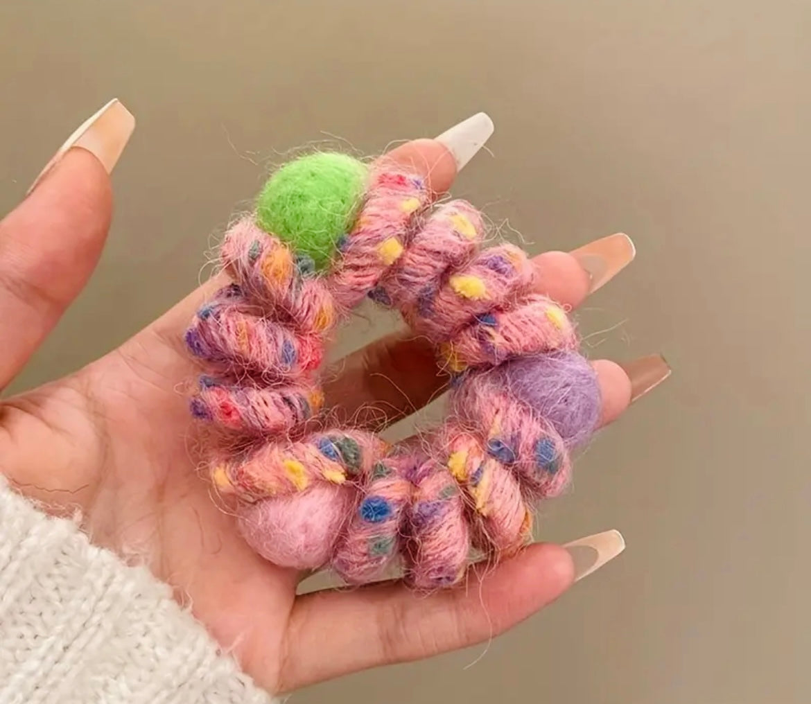 Rainbow candy ball of Wool hair ties. Set#2