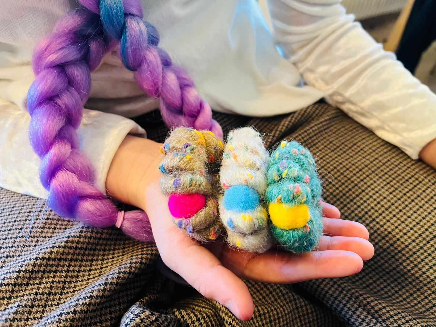Rainbow candy ball of Wool hair ties. Set#1