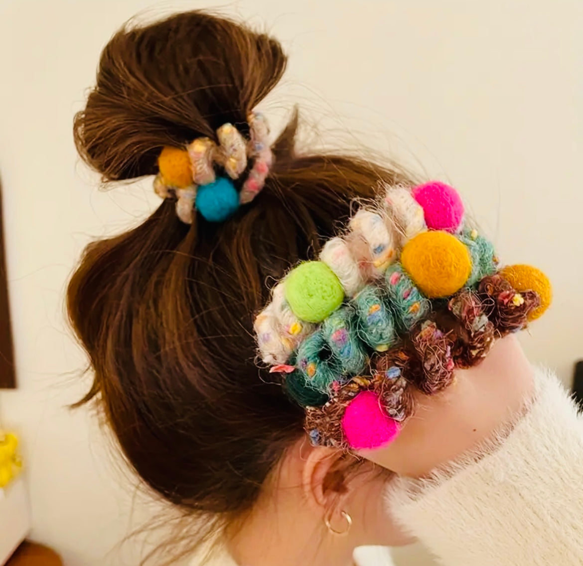 Rainbow candy ball of Wool hair ties. Set#1