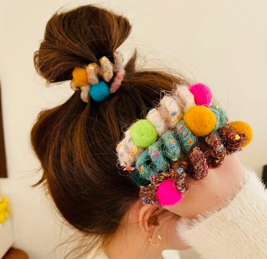 Rainbow candy ball of Wool hair ties. Set#1