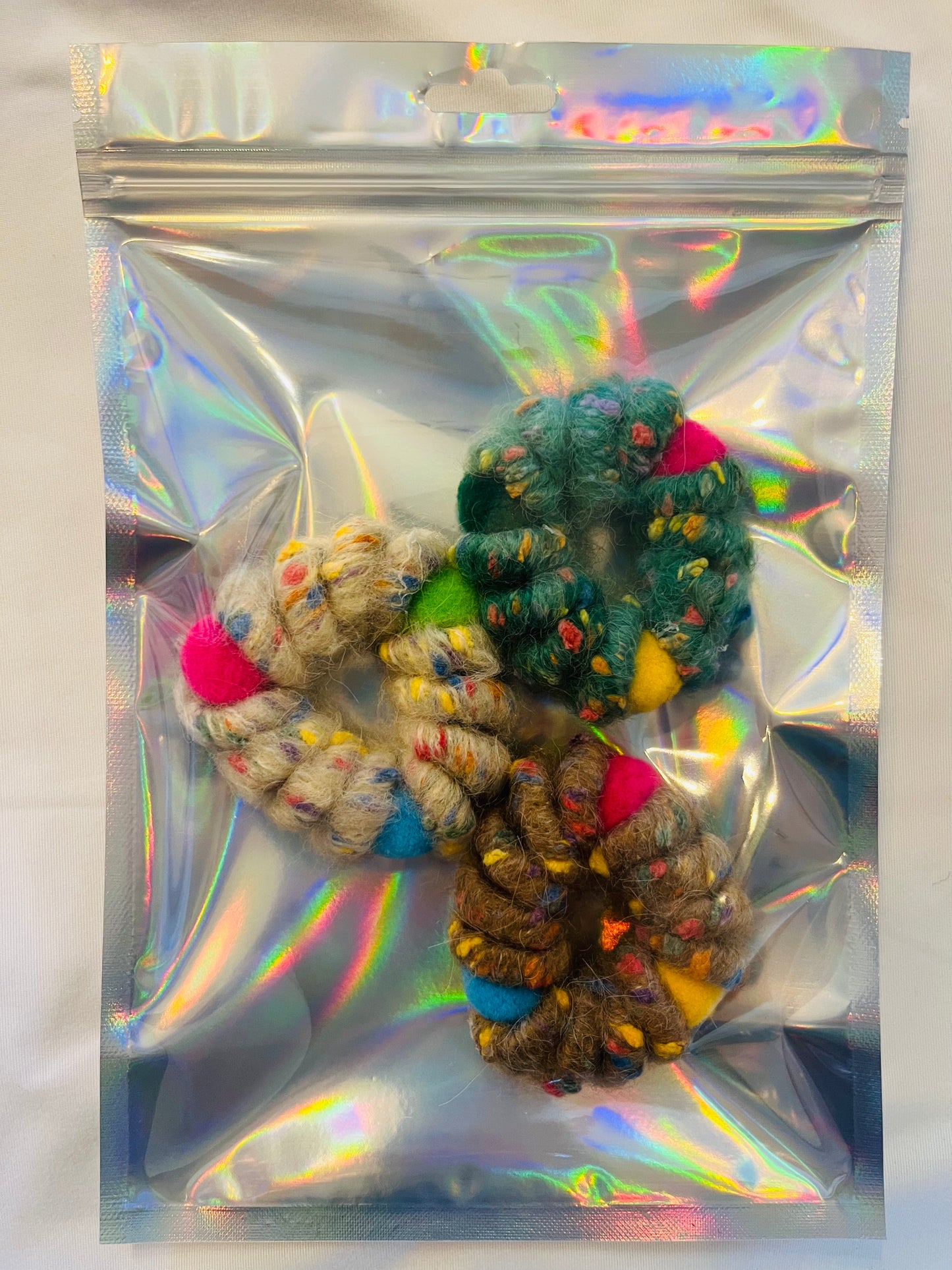 Rainbow candy ball of Wool hair ties. Set#1