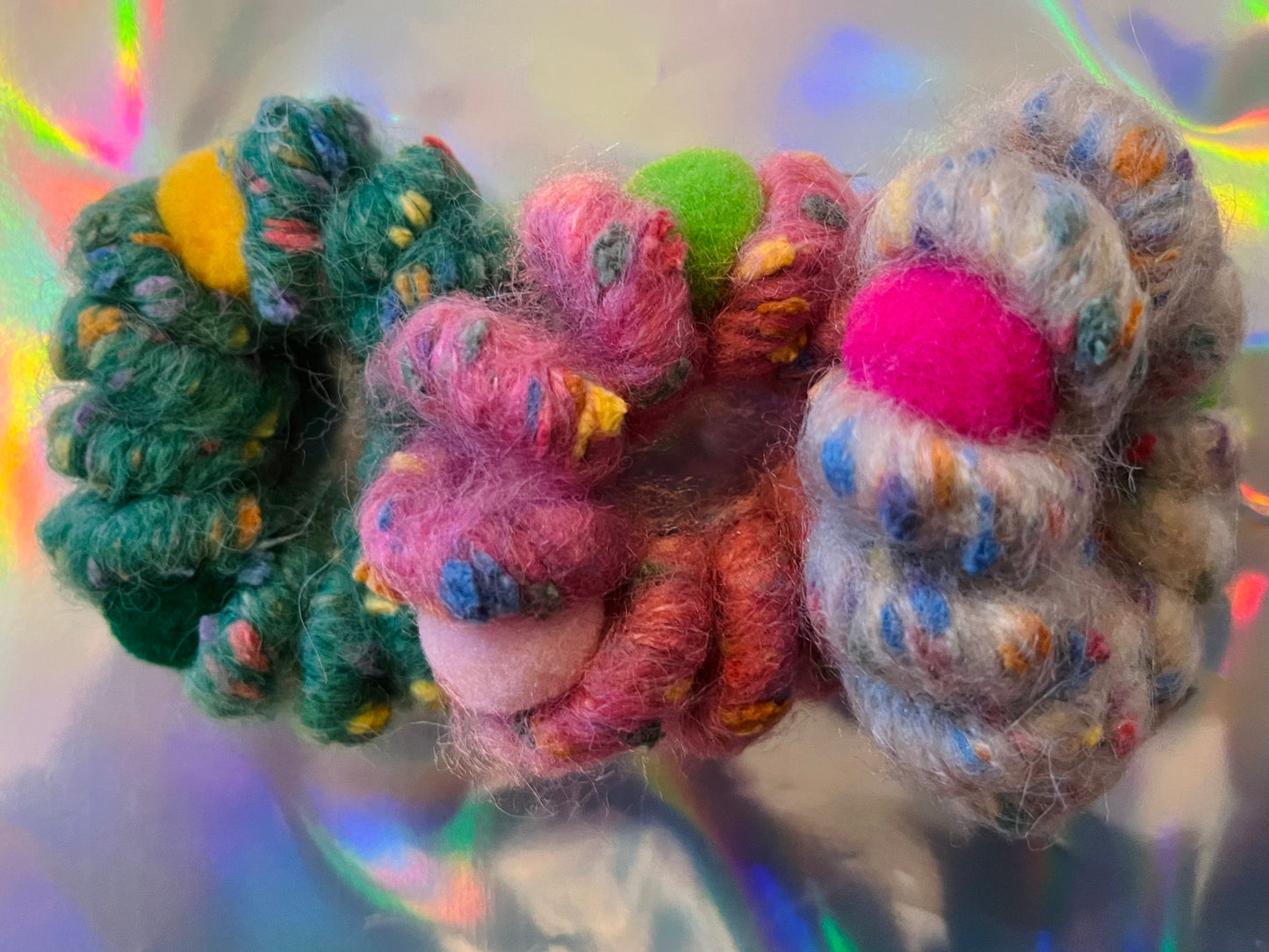 Rainbow candy ball of Wool hair ties. Set#2